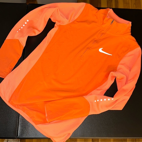 Nike Running Jacket Womens Orange AeroReact Hybrid Half Zip Track Logo - Picture 1 of 4